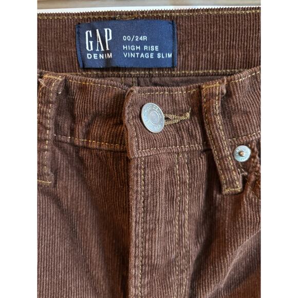 GAP High Rise Vintage Slim Corduroy Pants Brown 00 24R Straight Leg Fall Winter - Picture 3 of 4